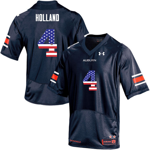 Men #4 Jeff Holland Auburn Tigers USA Flag Fashion College Football Jerseys-Navy - Click Image to Close